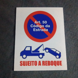 Placa proibido estacionar - Sujeito a Reboque 169x205mm