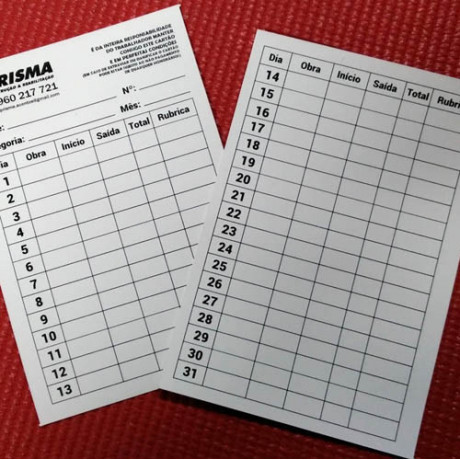 Folha de Registo de Horas A5